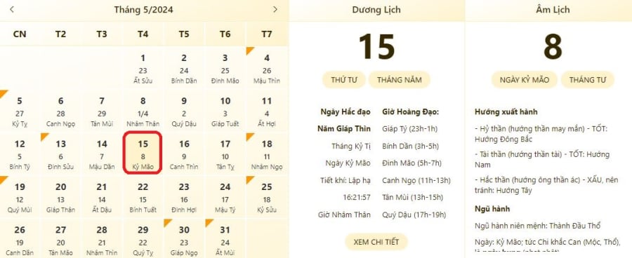 Xem lịch âm ngày 15/3/2024, xem giờ tốt xấu ngày 15/3/2024.
