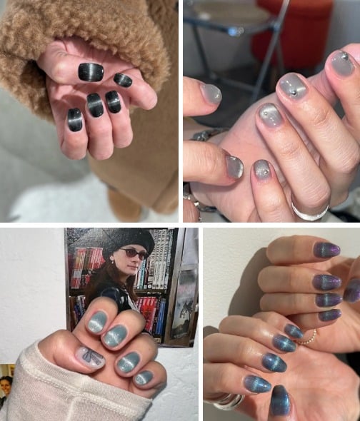 Một phiên bản nâng cao khác của nail mắt mèo đó là tạo hình giống như dải ngân hà. Mẫu nail ảo diệu này chắc chắn sẽ khiến bạn nhìn không chớp mắt mỗi khi ngắm nhìn.    