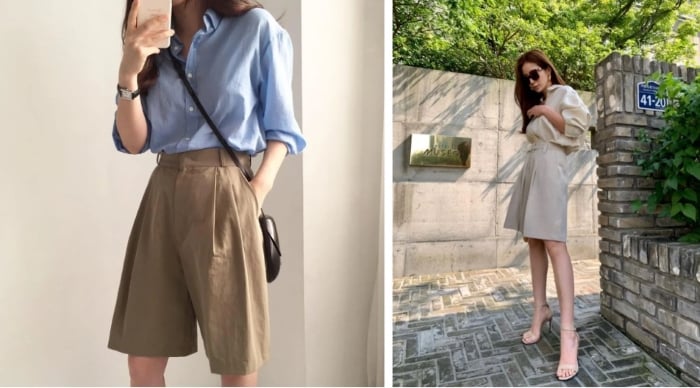 Quần short này có thể phối với áo sơ mi sơ vin đi làm