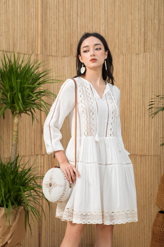 Đầm Boho màu trắng dịu dàng