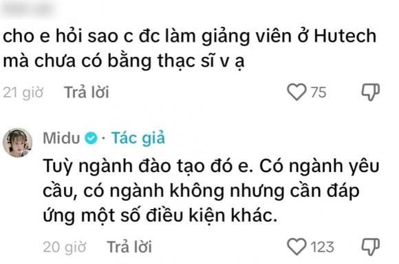 Midu đã có những chia sẻ về việc chưa nhận bằng Thạc sĩ nhưng vẫn được giảng dạy