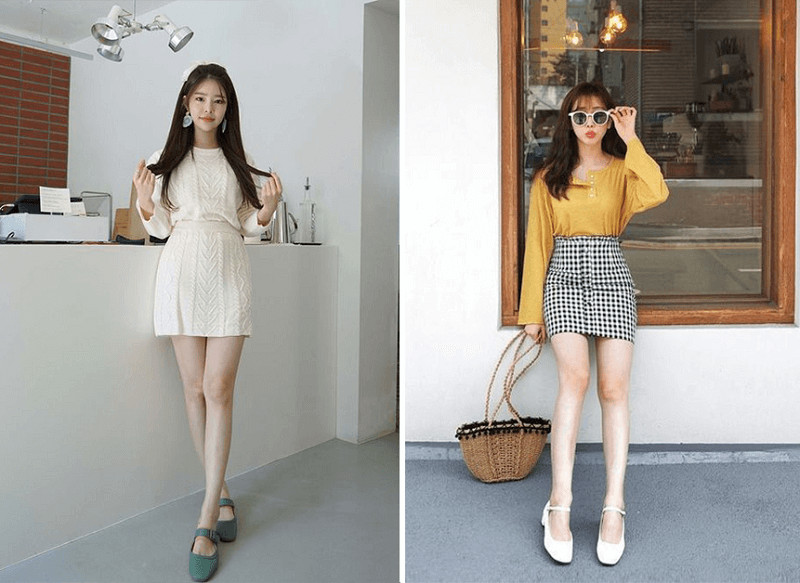 Phối đồ với giày Mary Jane cùng chân váy ngắn hiện đại