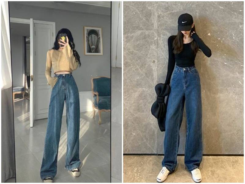 Muốn vẻ ngoài thêm nổi bật, ấn tượng, các nàng hãy diện quần jeans ống suông với áo blouse tay bồng cũng được.
