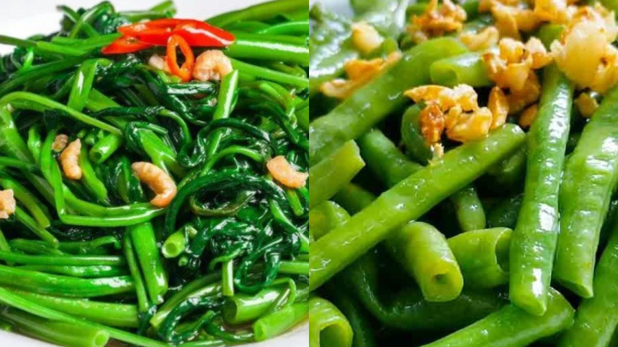 Món rau xào xanh mướt bóng mượt