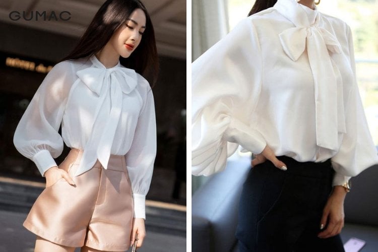 Những chiếc áo sơ mi cổ thắt nơ luôn sang trọng và quyến rũ