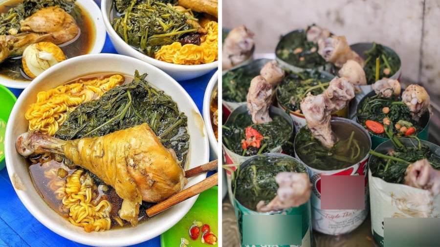 Gà tần ngải cứu đựng trong các lon bia hoặc món mì gà tần được khá nhiều người yêu thích.