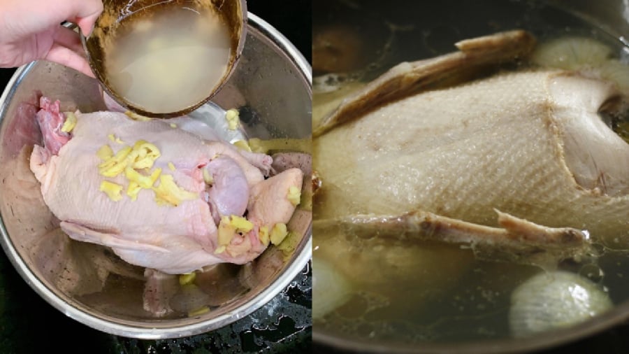 Thịt vịt cần được rửa với muối, chanh/giấm hoặc rượu gừng để khử mùi hôi trước khi luộc.