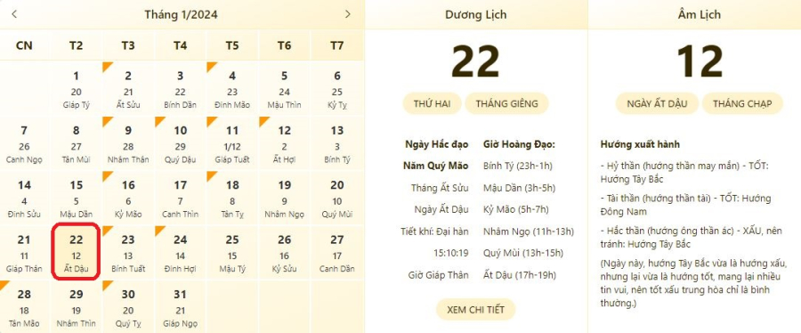 Xem lịch âm ngày 22/4/2024, xem giờ tốt xấu ngày 22/4/2024.