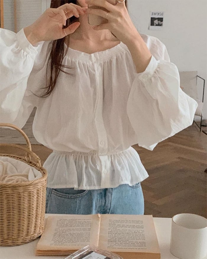 Áo blouse chiết eo nhẹ nhàng