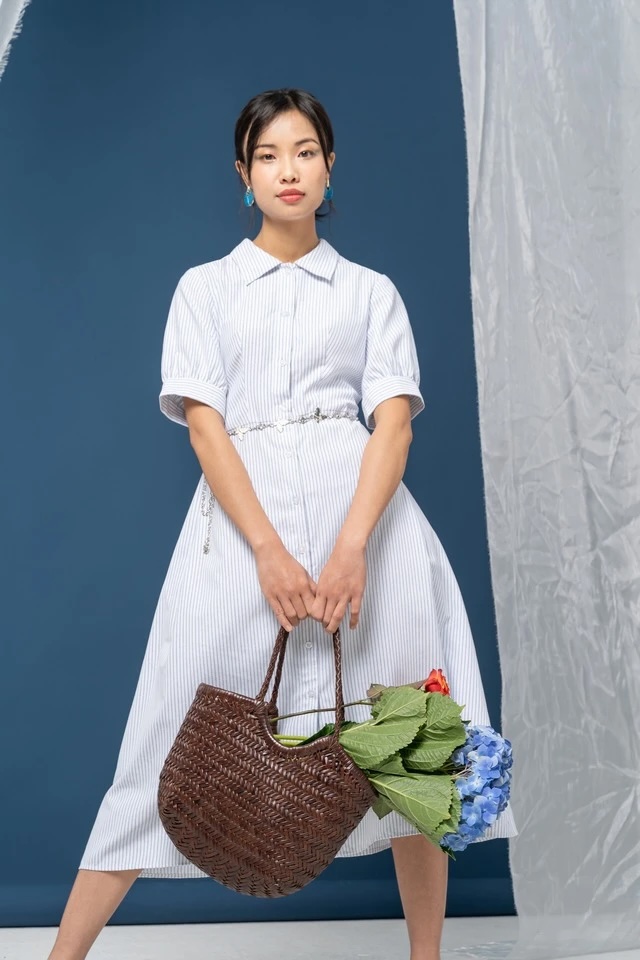Váy sơ mi tay phồng ngắn