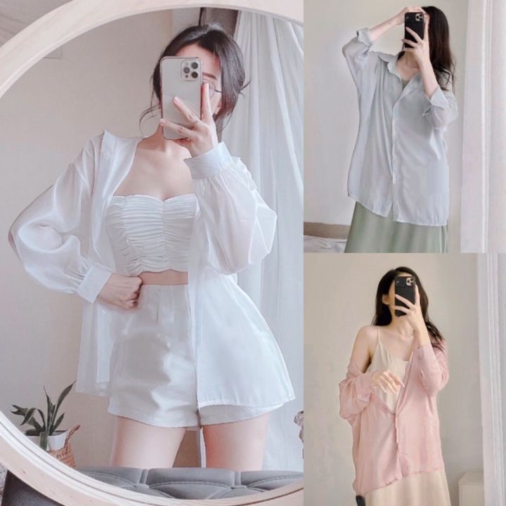 Áo voan có thể mix cùng áo thun, áo 2 dây, áo yếm, váy liền để tạo nên set đồ ưng mắt và bay bổng mềm mại.