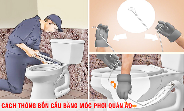 Sử dụng móc treo quần áo thông tắc bồn cầu hiệu quả