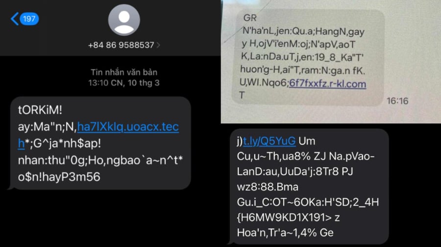 Các tin nhắn có nội dung kỳ lạ gắn kèm đường link có dấu hiệu lừa đảo.