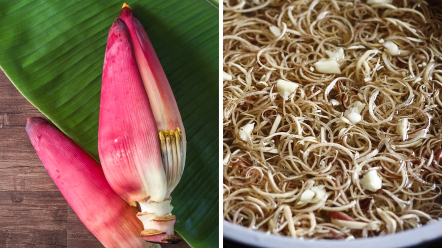Hoa chuối thái ra phải ngâm ngay vào nước để tránh bị thâm đen.