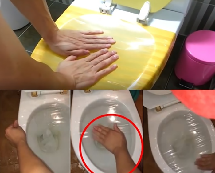 Sử dụng băng keo dính và màng bọc thực phẩm để thông bồn cầu bị tắc