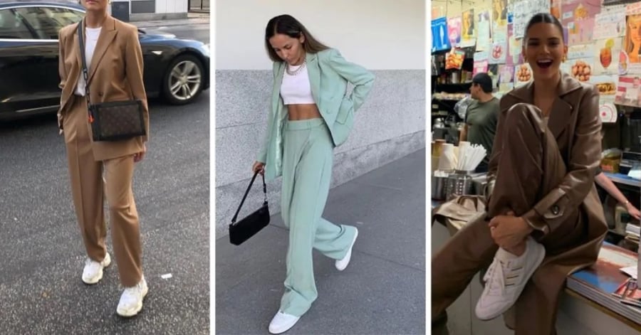 Phong cách sproty mix với giày sneaker trắng cho chị em văn phòng