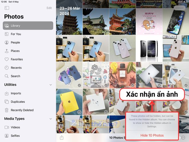 Nhấn Hide … photos để xác nhận thao tác ẩn hình ảnh  