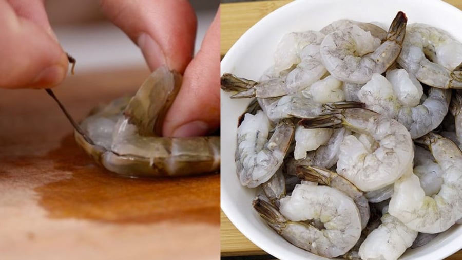 Khi sơ chế tôm nên loại bỏ chỉ tôm và đầu, vỏ tôm
