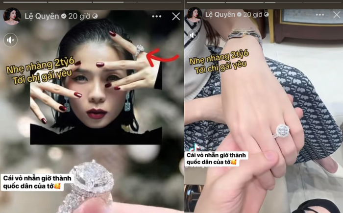 Lệ Quyên khoe nhẫn kim cương bạc tỷ