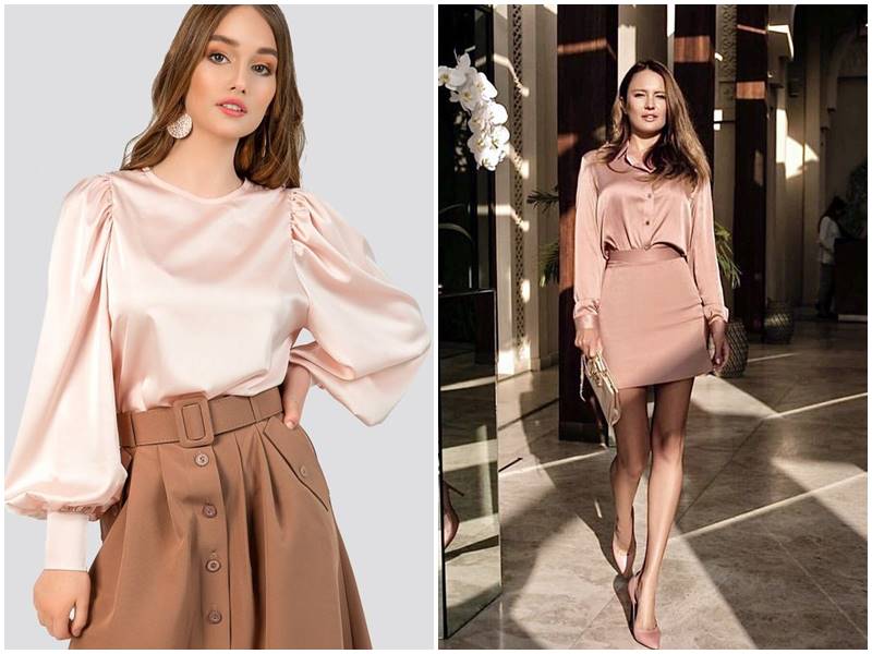 Chiếc áo sơ mi màu nude giúp tôn lên những đường cong vô cùng tinh tế, sang trọng và gợi cảm. Rất mát mẻ vào ngày hè.