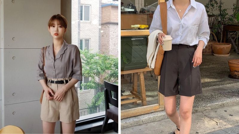 Quần short có thể kết hợp với áo sơ mi hoặc áo blouse.