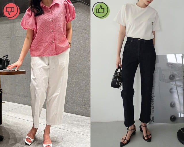 Những chiếc quần có độ dài lửng lơ làm chân ngắn đi.