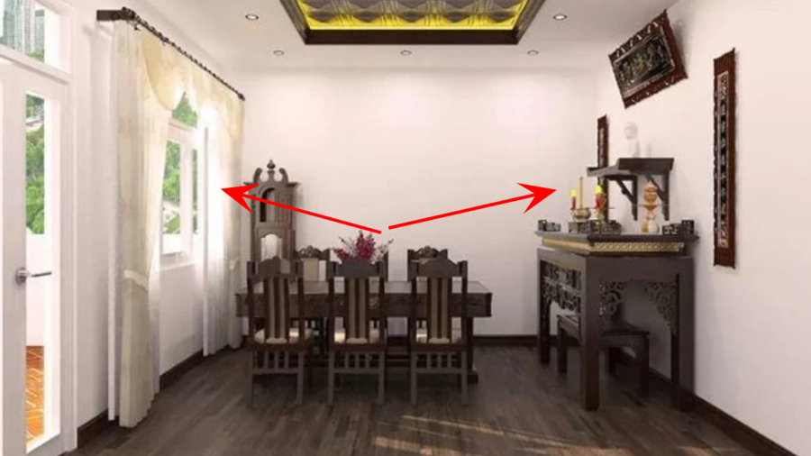 Bàn thờ đối diện cửa chính hoặc cửa sổ được coi là đại kỵ.