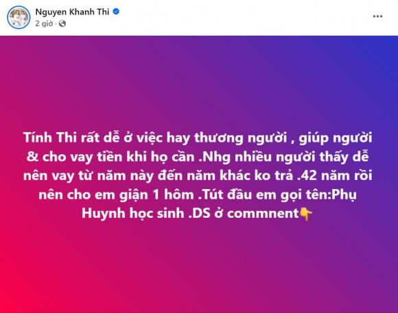 Khánh Thi bất ngờ công khai đòi nợ trên trang cá nhân  