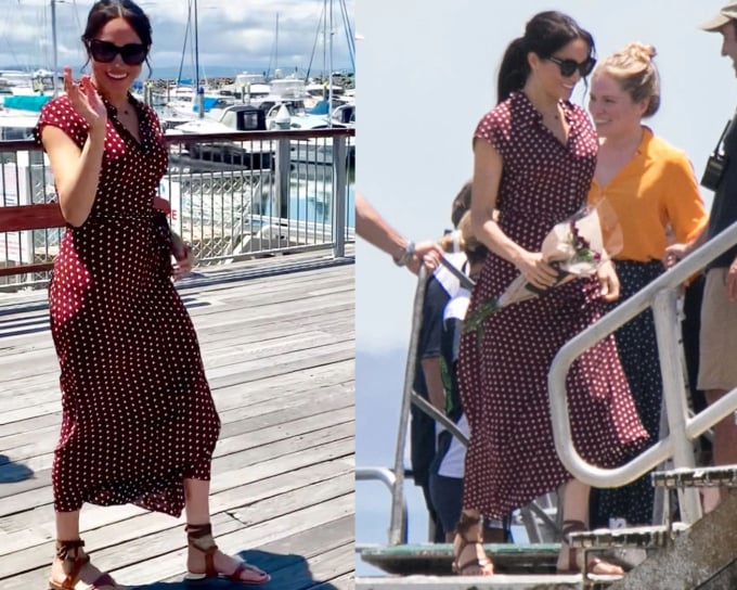 Sandal tông màu nâu còn cộng thêm điểm sang xịn mịn cho bộ Shbet999 com đăng nhập của Meghan Markle.    
