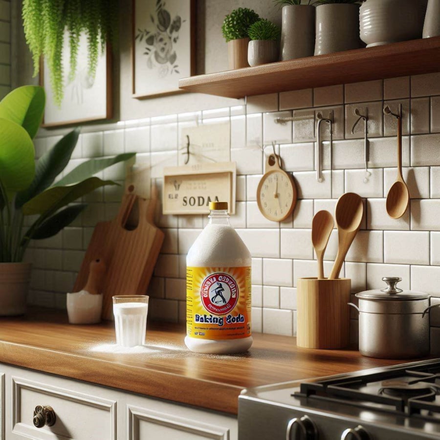 Baking soda là một giải pháp tuyệt vời để làm sạch tường bếp dính vết dầu mỡ