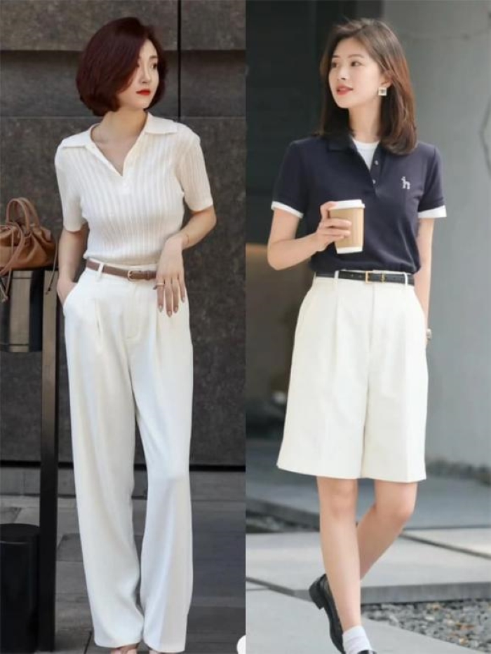 Áo phông mix với quần trắng quá hoàn hảo