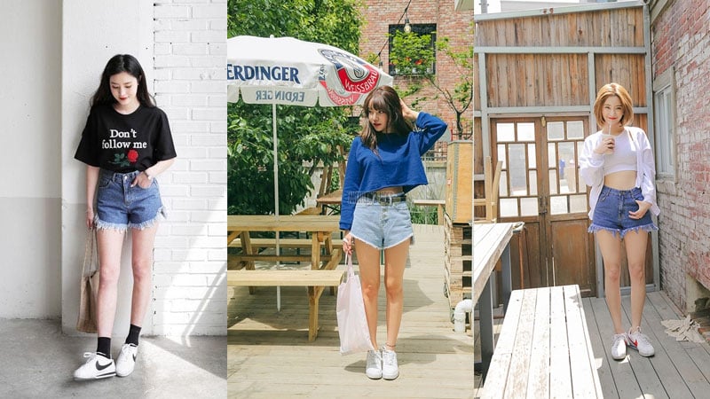 Sneaker với quần short jeans