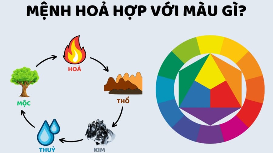 Người mệnh Hỏa hợp nhất với các màu xanh lá cây, đỏ, cam, hồng, và tím...