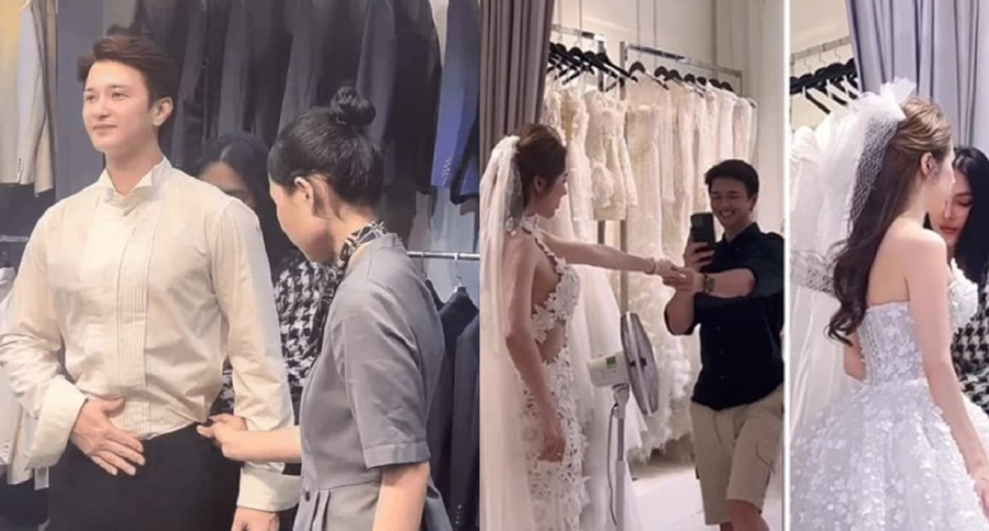  Huỳnh Anh và Bạch Lan Phương thử đồ cưới.