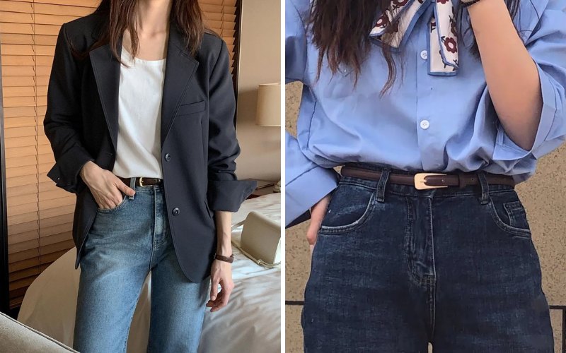 Thắt lưng bản nhỏ là phụ kiện hoàn hảo để nâng tầm phong cách khi kết hợp cùng quần jeans.