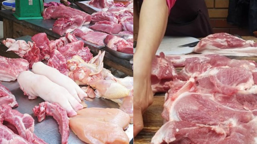 Thịt lợn thường được người bán đặt trên bàn