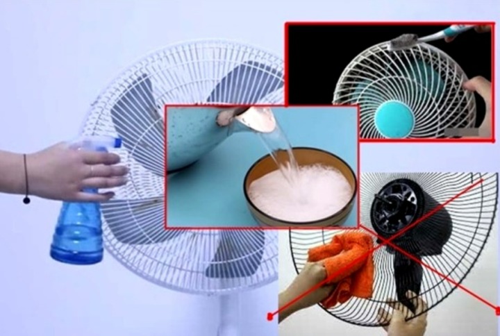 Đầu tiên, hãy chuẩn bị một bình xịt và pha chất tẩy rửa, nước xả vải cùng giấm trắng vào đó, sau đó lắc đều và xịt một ít dung dịch này lên lưới tản nhiệt của quạt.