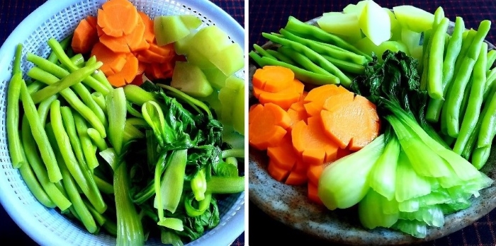 Rau củ luộc để chấm với kho quẹt