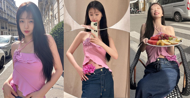 Set đồ với quần jeans + áo tua rua hoa mà cô nàng diện trong chuyến vi vu trời Tây đã tạo nên cơn sốt ai cũng muốn học hỏi theo.