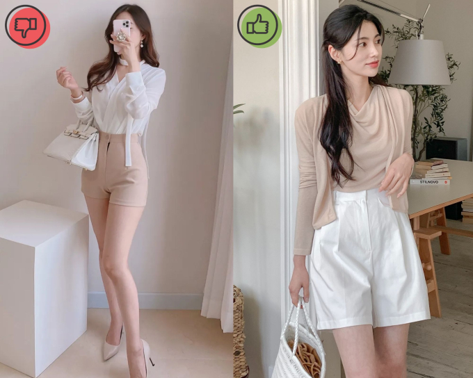 Chị em nên chọn quần short cạp cao vừa phải, có thêm đường ly giữa để vừa sành điệu vừa hack dáng.