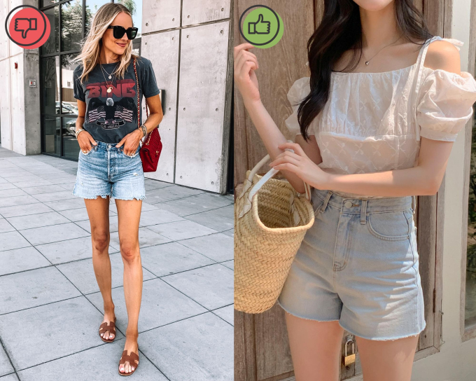 Nên tránh quần short jeans mài vì mẫu quần này đem lại cảm giác lỗi thời cho phong cách.