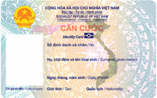 Dự kiến mặt trước của thẻ căn cước cấp cho công dân từ 6 tuổi trở lên    