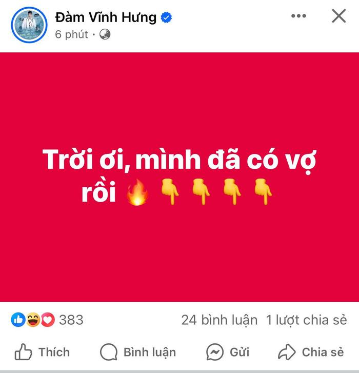 Đàm Vĩnh Hưng bất ngờ nhắc đến chuyện “có vợ” khiến dân tình thích thú.