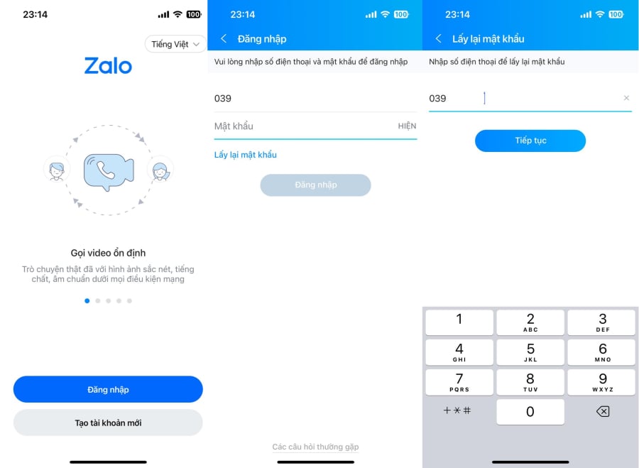Lấy lại mật khẩu Zalo trên điện thoại.