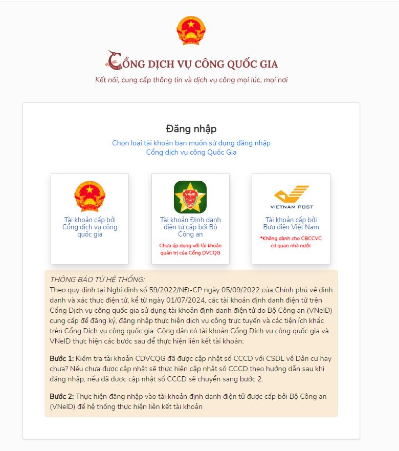 Đăng nhập vào Cổng dịch vụ công bằng tài khoản VNeID để tiếp tục thực hiện thao tác đổi Giấy phép SHBET 1000 World Cup.