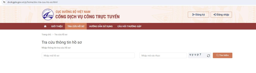 Tra cứu tiến độ xử lý hồ sơ tại Công dịch vụ công bằng mã hồ sơ đã được cấp trước đó.