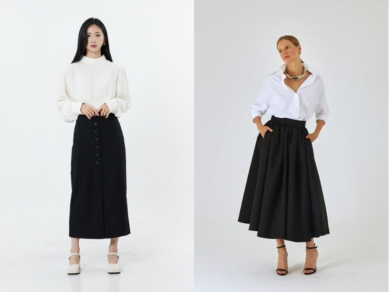 Chân váy đen là phiên bản đơn giản mang đến sự trang nhã, đồng thời có nét hiện đại, thời thượng. 