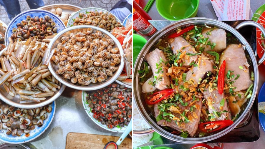 Khi đến du lịch Vũng Tàu, bạn không thể bỏ qua các món liên quan đến hải sản như lẩu cá đuối, các loại ốc...