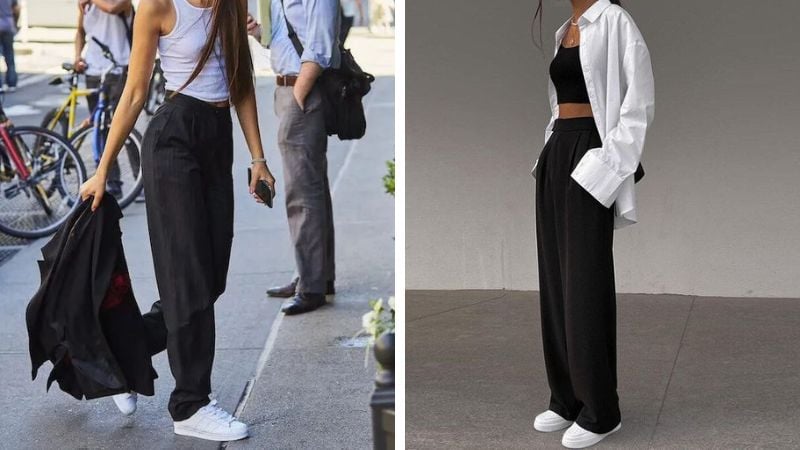 Quần đen với áo trắng phong cách đơn giản được nhiều người yêu thích