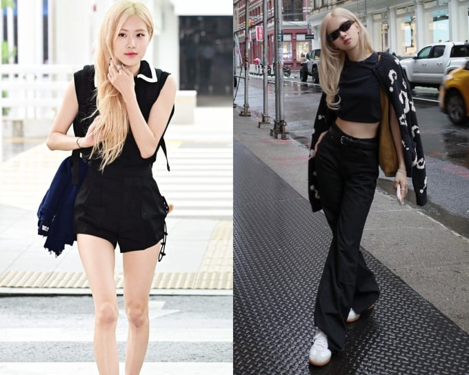 Style từ đời thường, khi sải bước trên sân bay hay lúc dự sự kiện của Rosé đều được phủ sóng bởi tông màu đen - trắng sang trọng, trang nhã.